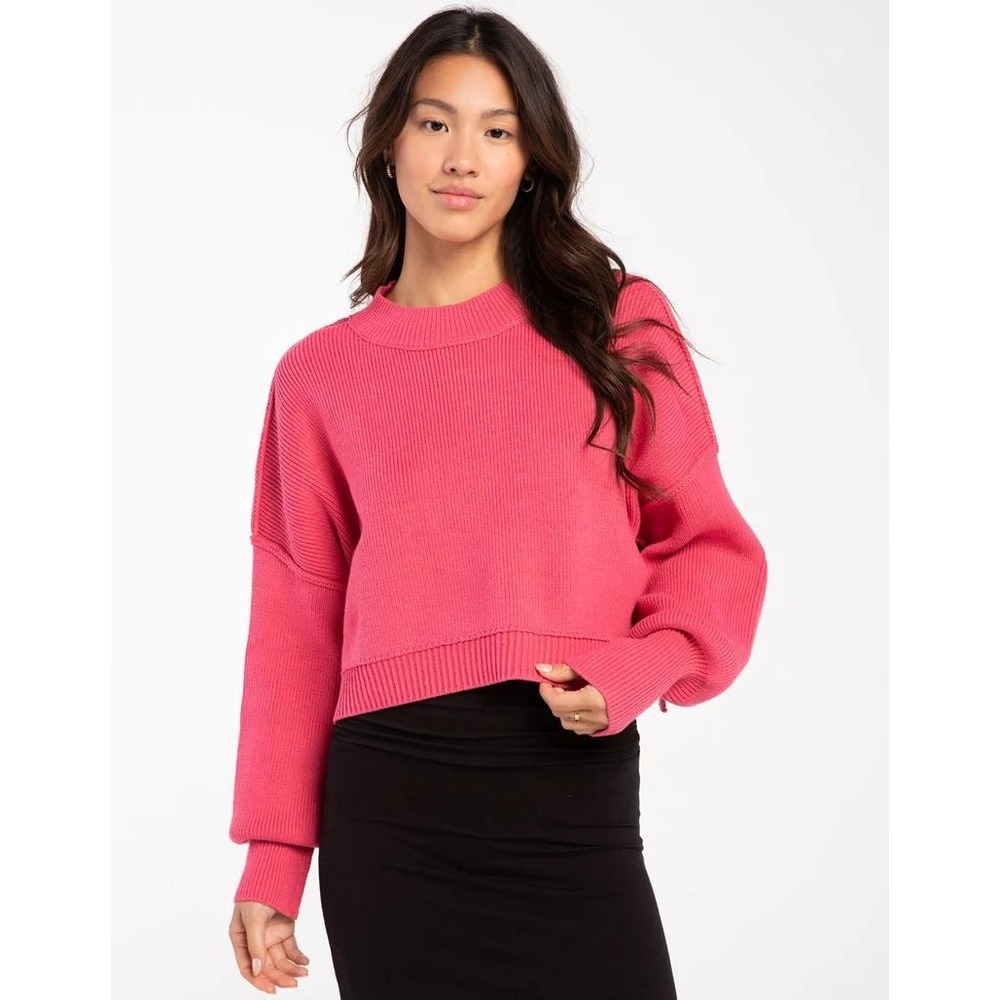 Free People Easy Street Crop Pullover Sweater Ribbed Pink Knit Slouchy Size S